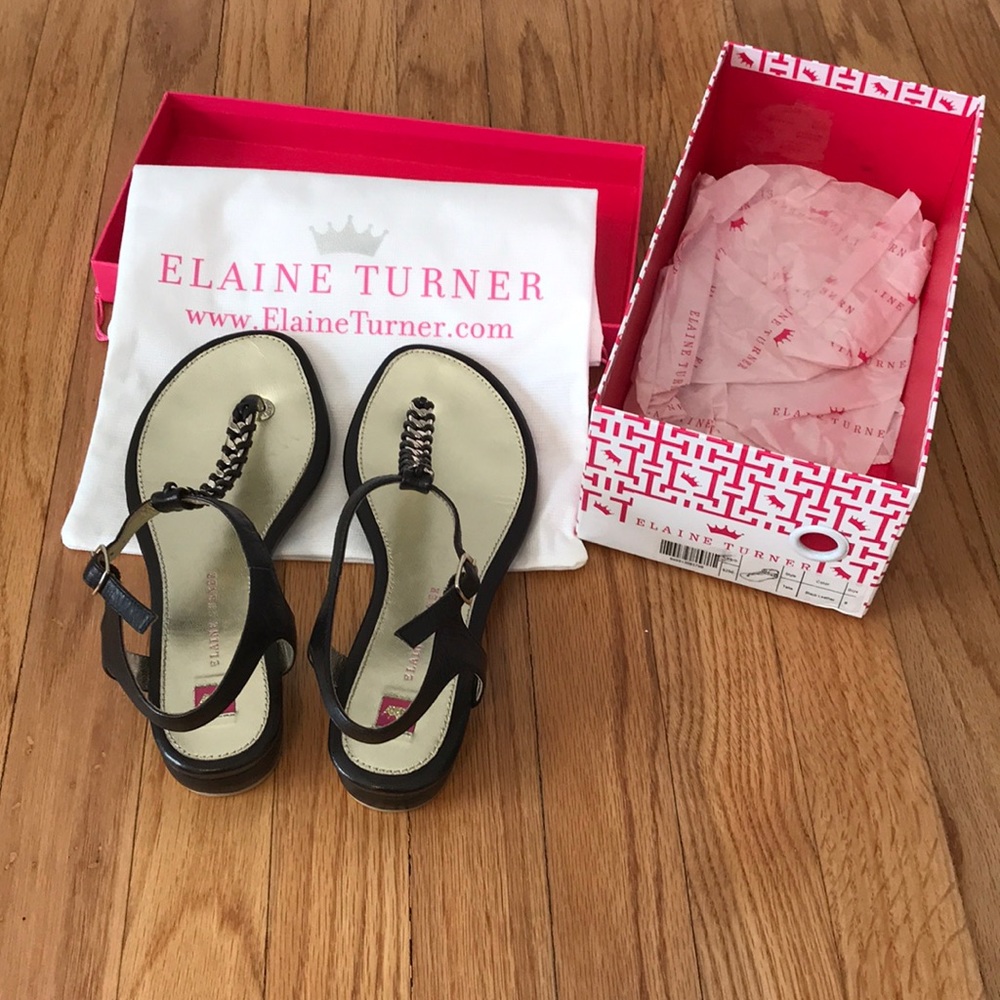 Elaine Turner Black and Gold Sandals, size 8, EUC - Picture 6 of 6